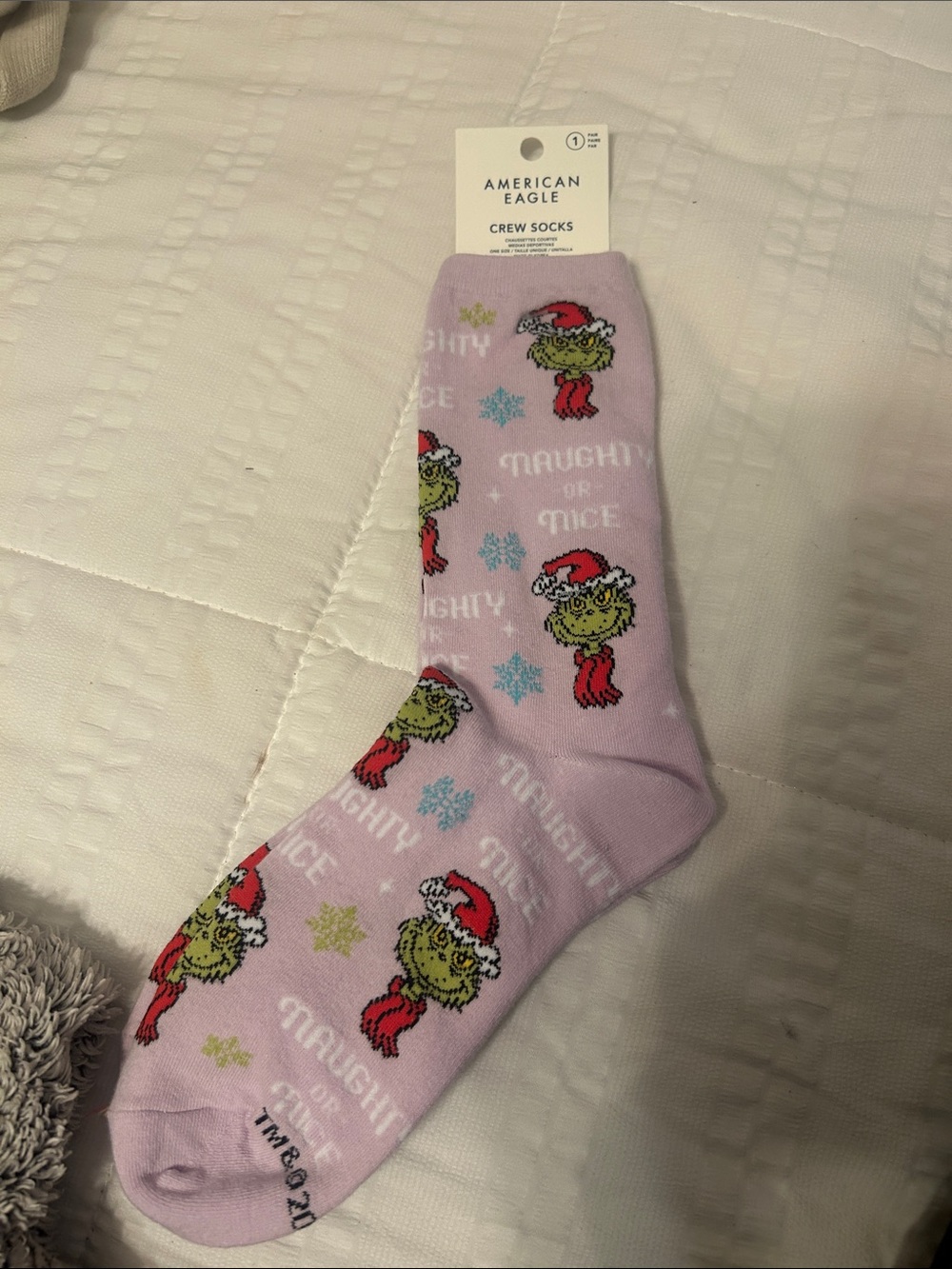 NWT American Eagle Grinch Crew Socks - Light Lavender